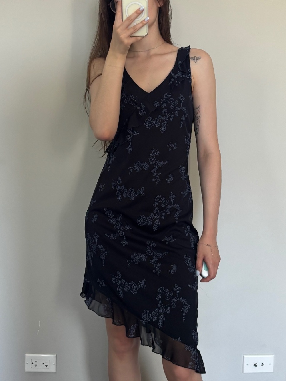 City Triangles Black Asymmetrical Floral Slip Dress